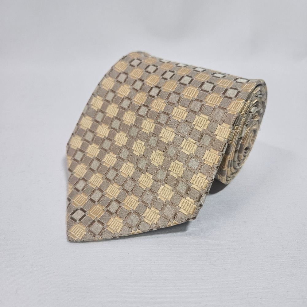 Emanuel Ungaro Men's Silk Geometric Pattern Tie Gold Beige